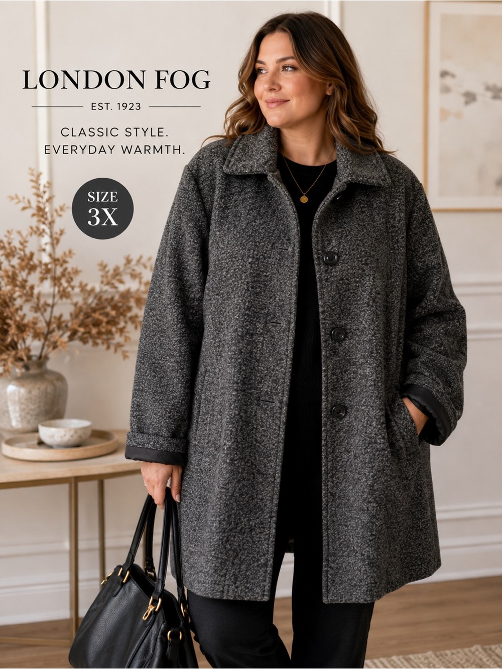 London Fog Women's Charcoal Textured Single-Breasted Pea Coat